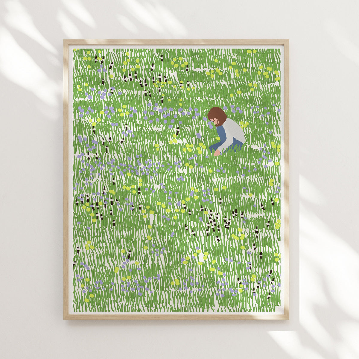 Girl Gathering Flowers Signed Art Print - 140410