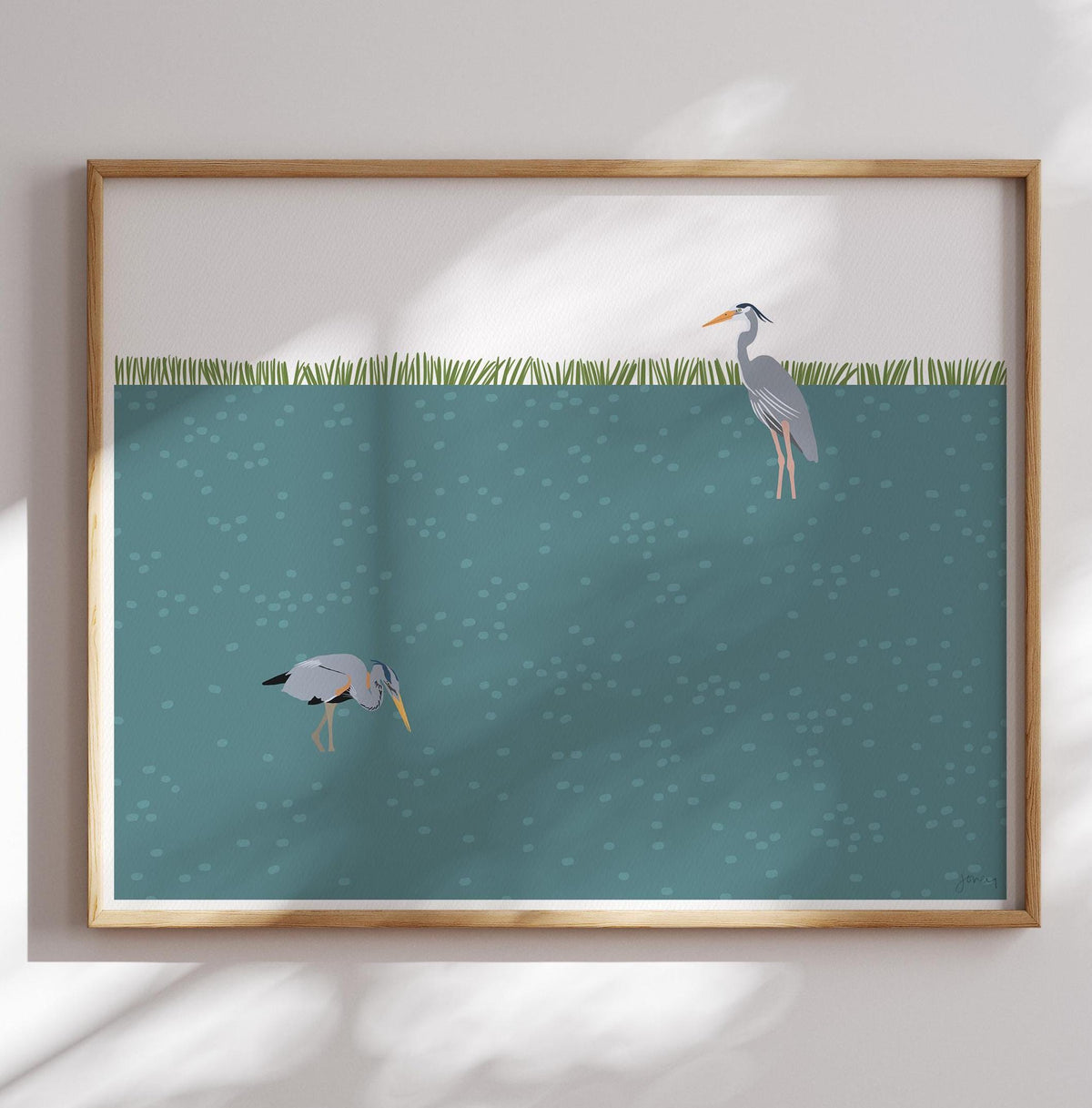 Pair of Great Blue Herons Signed Art Print - 211010