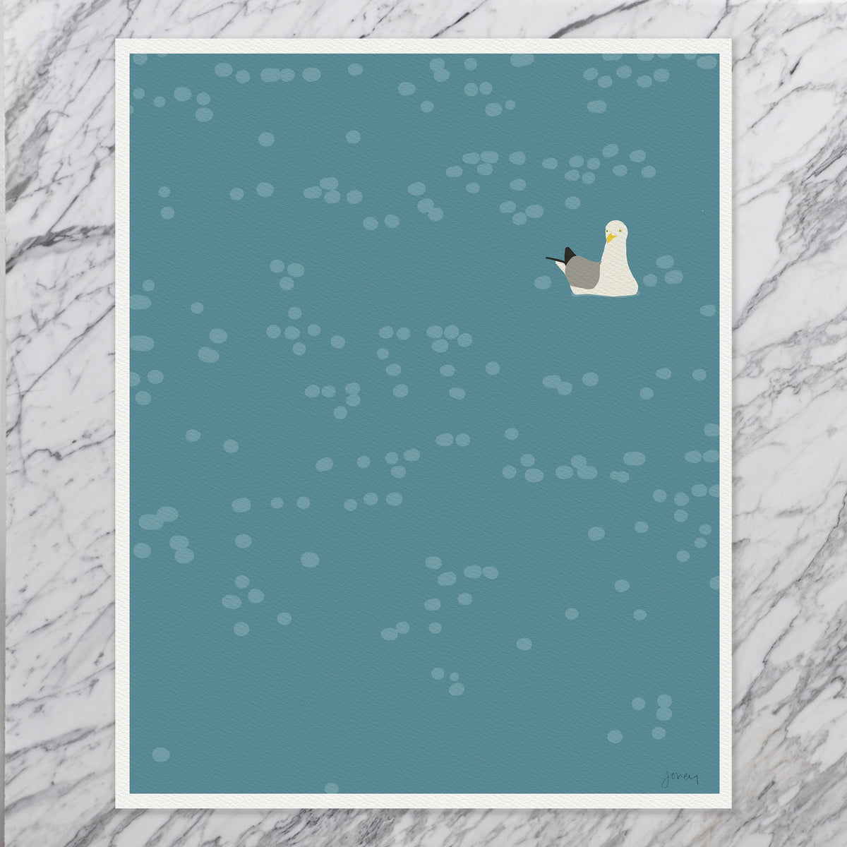 Seagull Floating on Water Signed Art Print - 140724