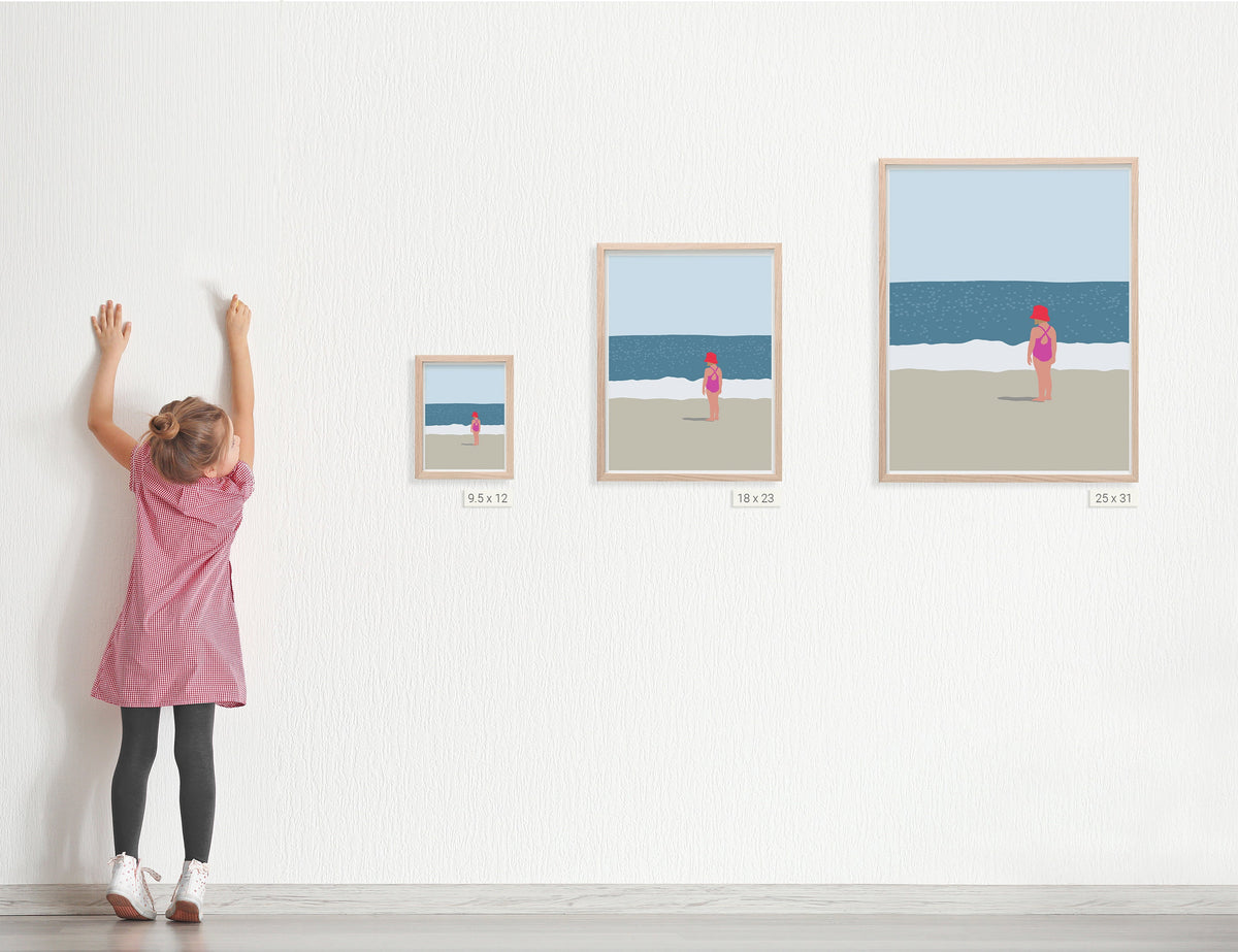 Little Girl in Sunhat on Beach Signed Art Print - 130718