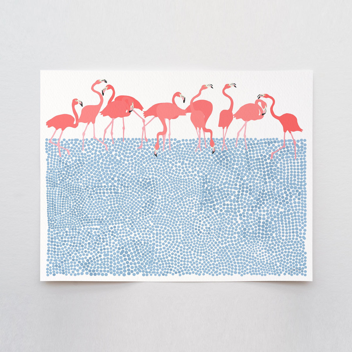 Flamingos Feeding Signed Art Print - 250116