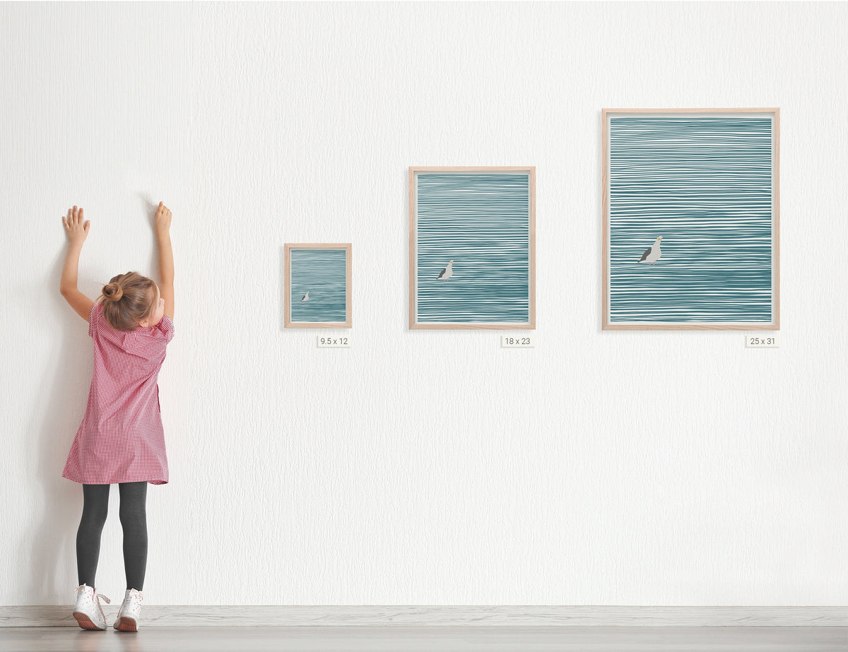 Striped Water with Seagull Signed Art Print - 141107