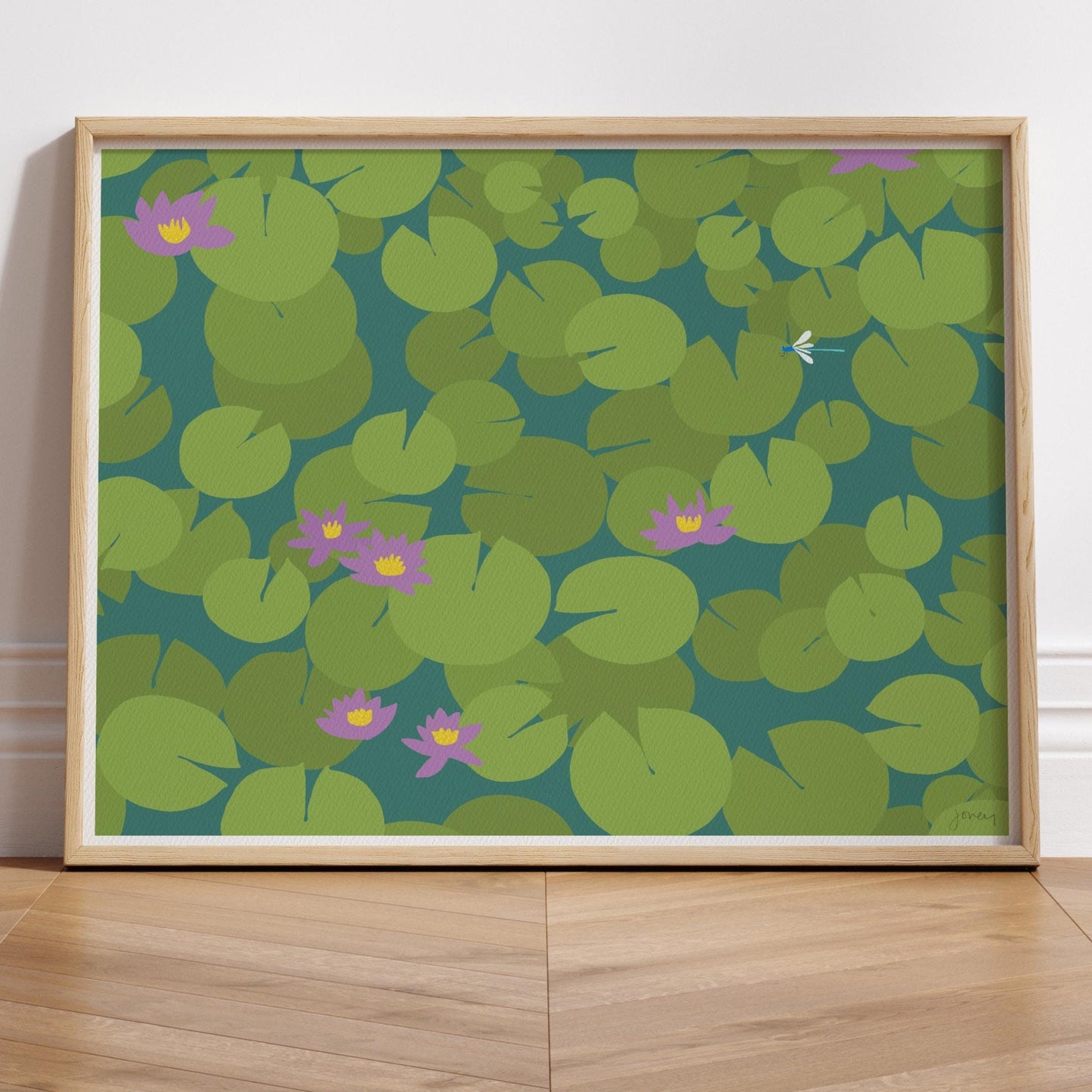 Lily Pads with Dragonfly Art Pint - Unframed or Framed - 240328