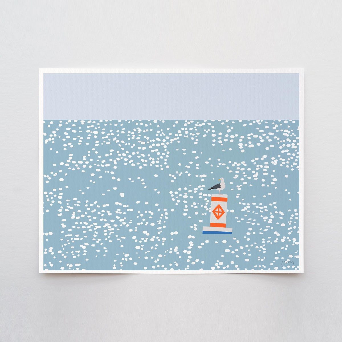 Seagull on Sparkling Water Landscape Signed Art Print - 230625