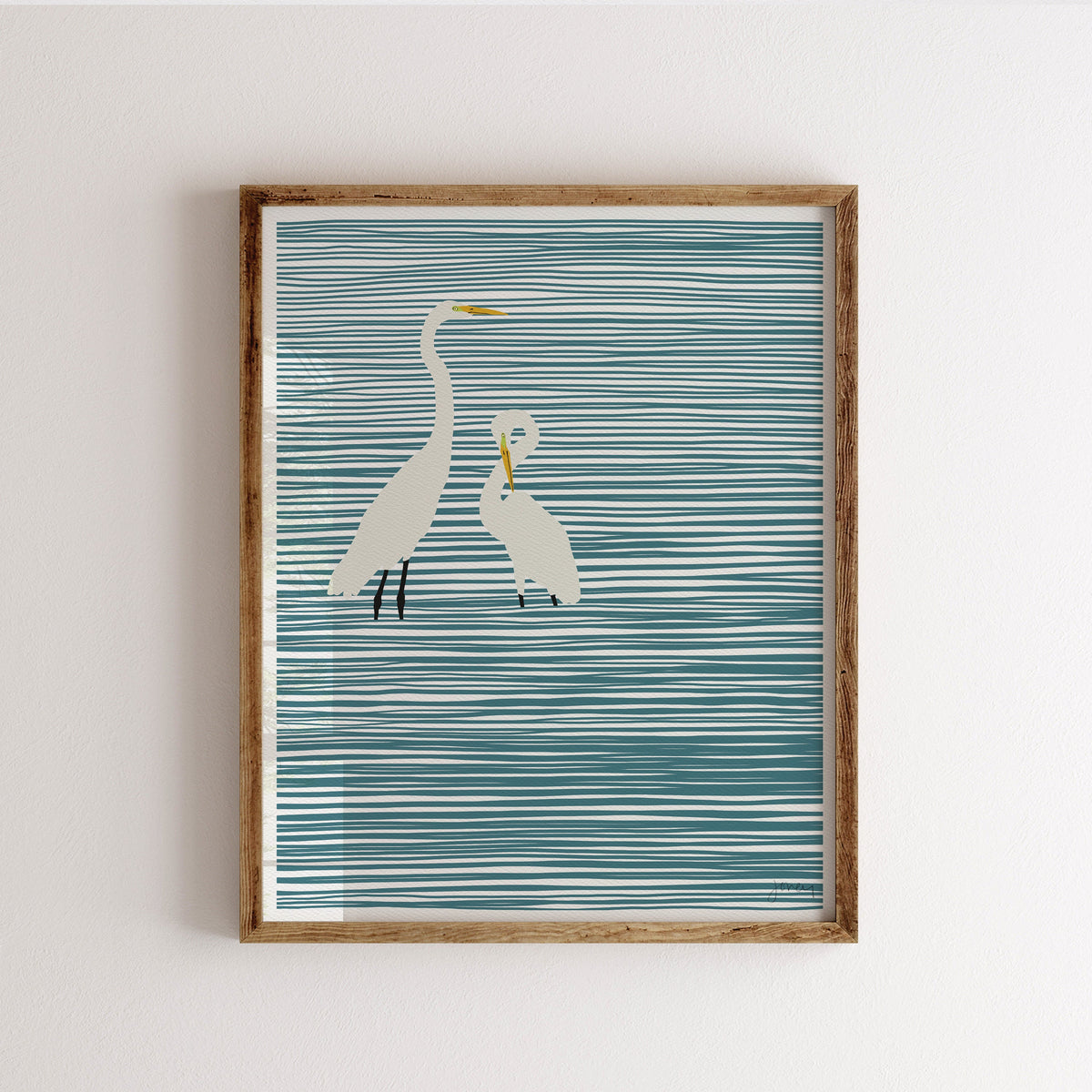 Striped Water with Egrets Signed Art Print - 141106