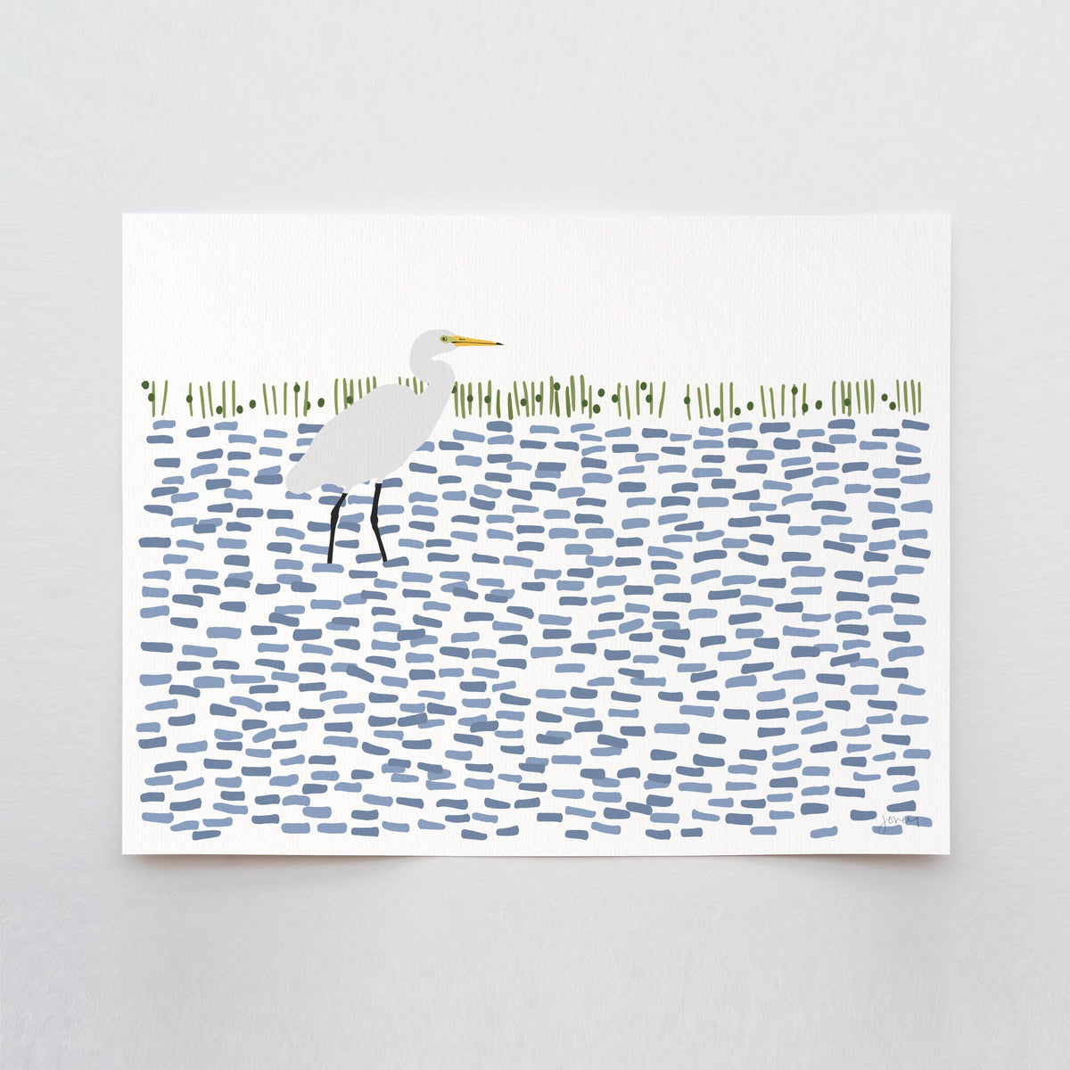 Egret in Shallow Water Signed Art Print - 250416