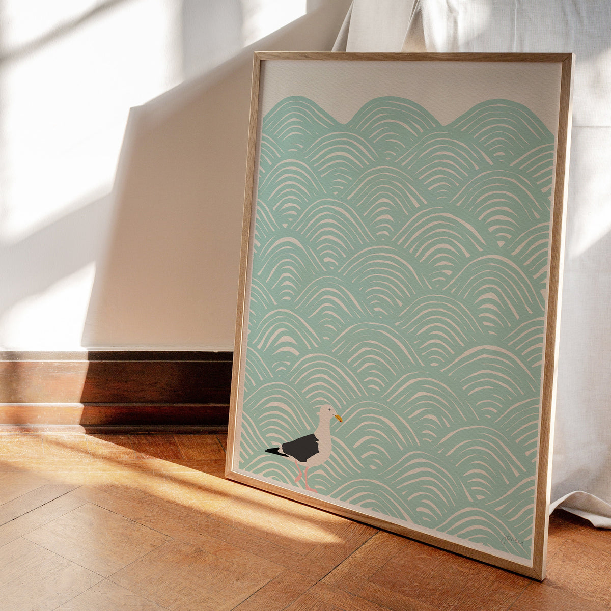 Seagull on Abstract Pattern Signed Art Print - 120723