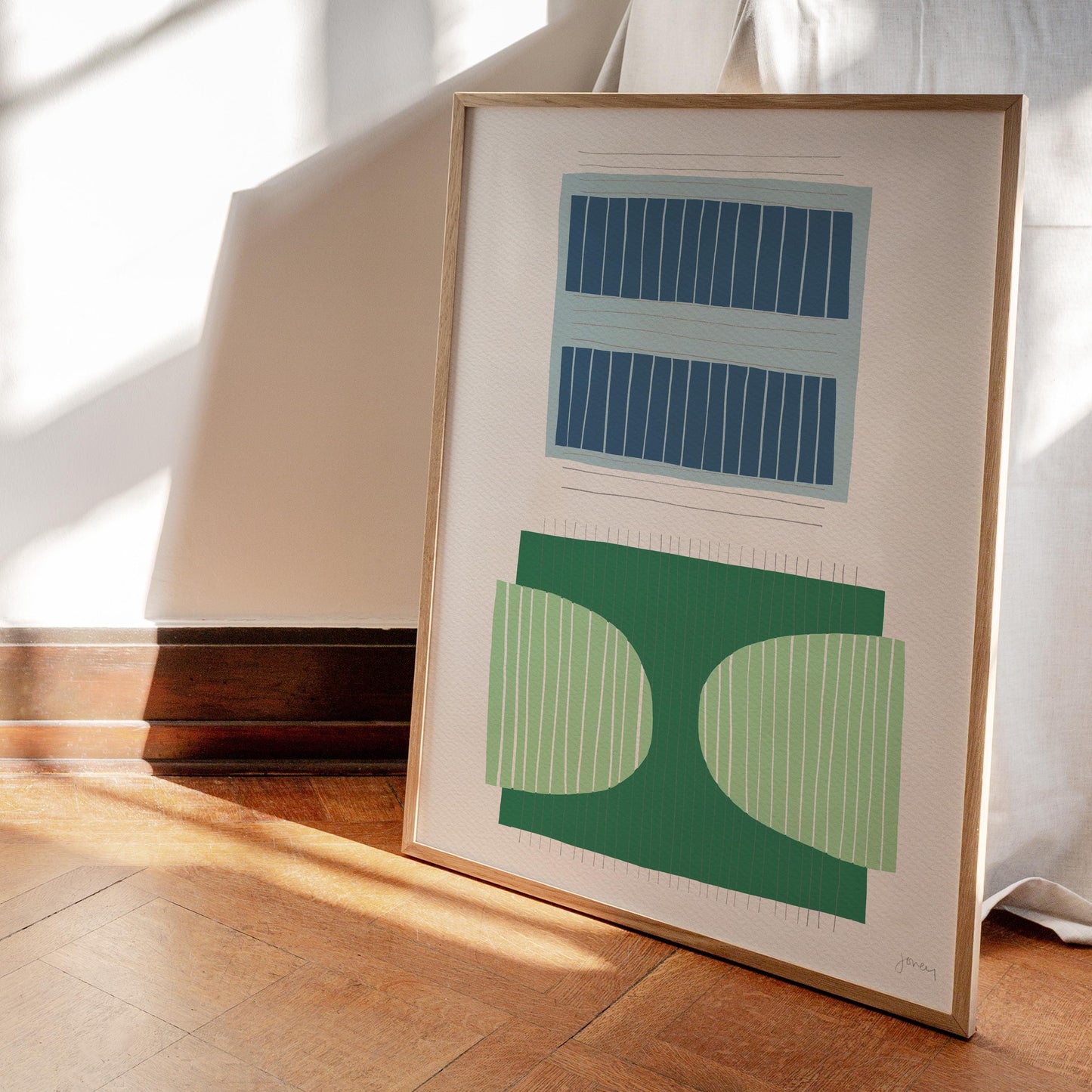 Blue-Green Abstract Block Art Print - Unframed or Framed - 190703