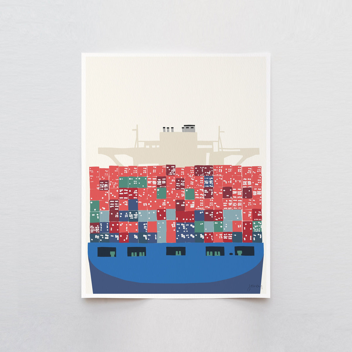 Container Ship Docked Signed Art Print - 140121