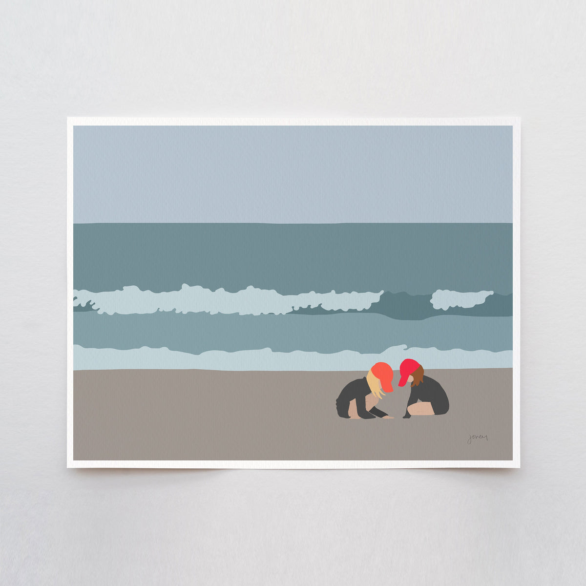 Sisters Play in the Sand Signed Art Print - 160502