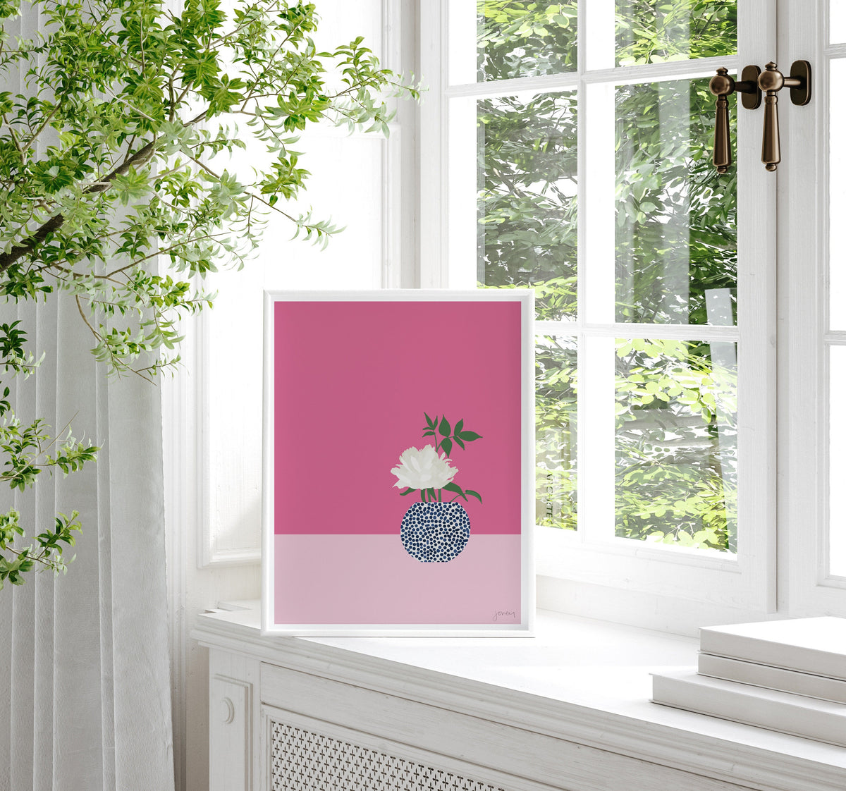 White Peony Still Life Signed Art Print - 220221