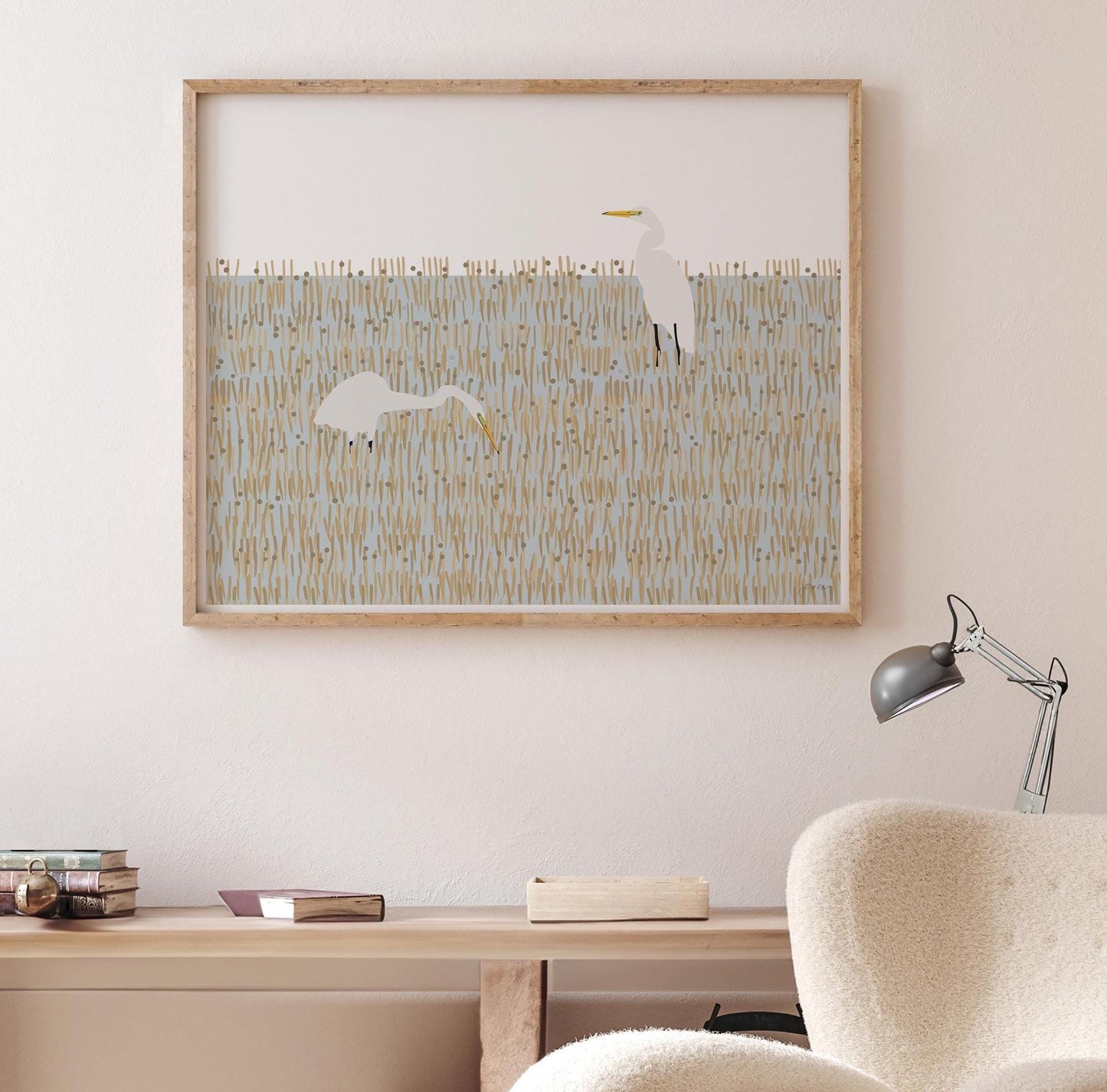 Egrets in Winter Marsh Art Print - Unframed or Framed - 250329