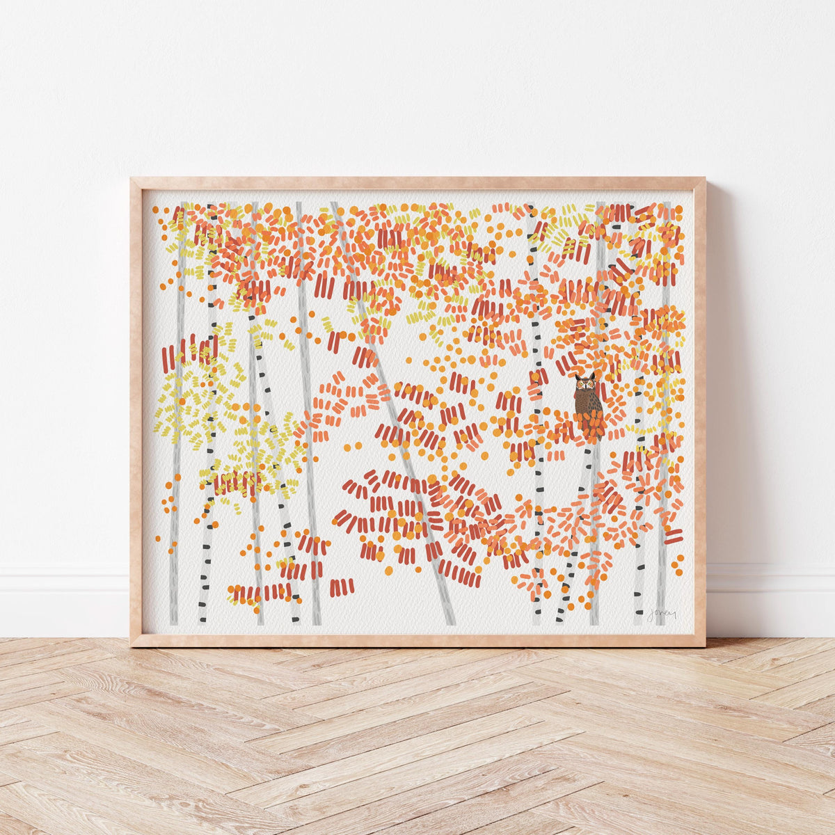 Owl in Fall Foliage Signed Art Print - 251130