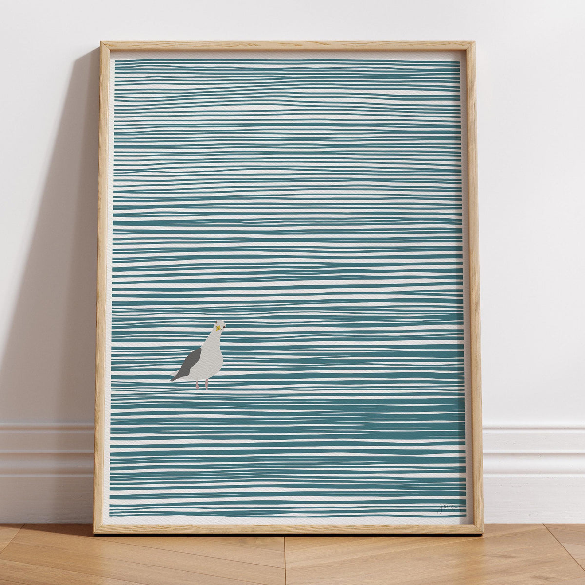 Striped Water with Seagull Signed Art Print - 141107