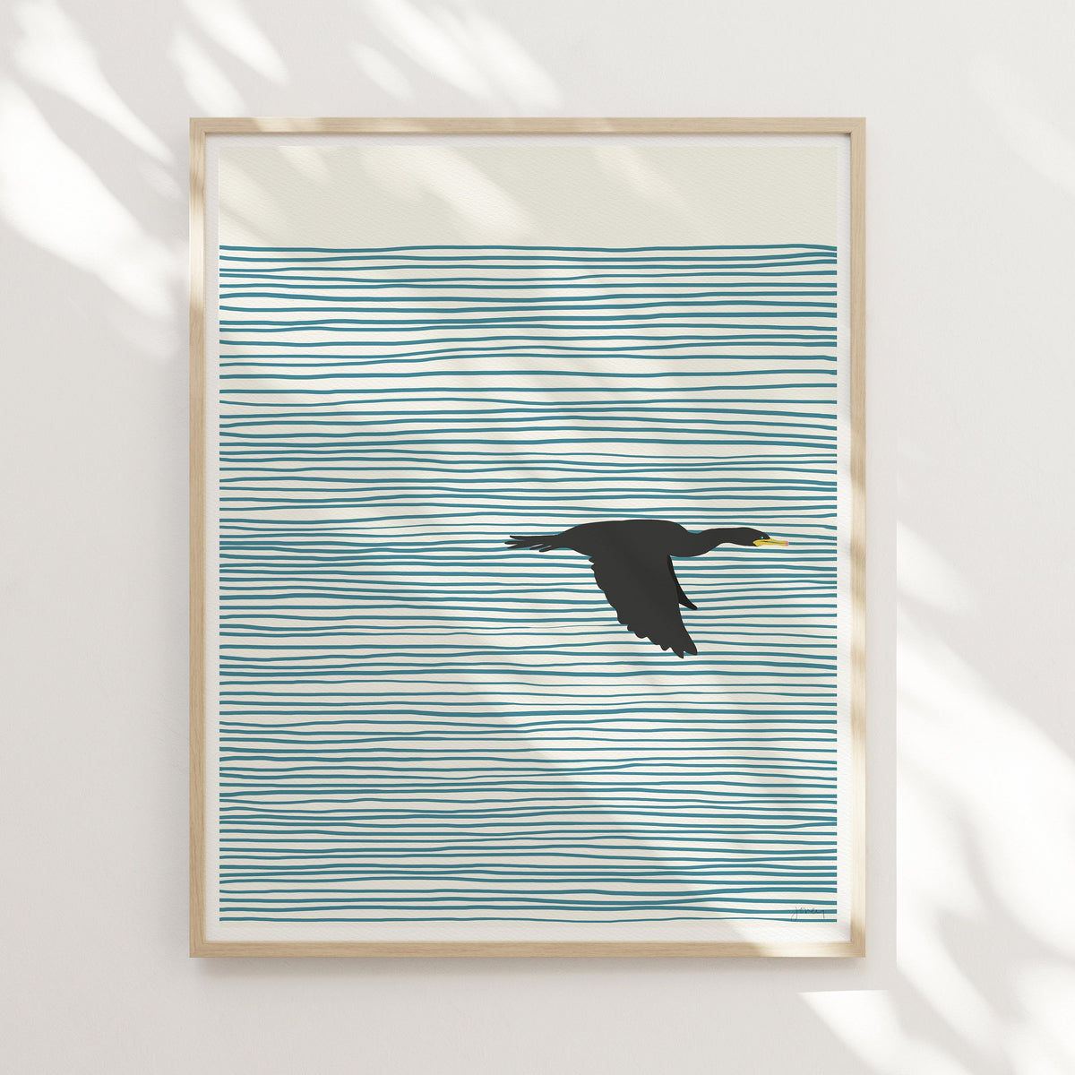 Cormorant in Flight Abstract Signed Art Print - 130410