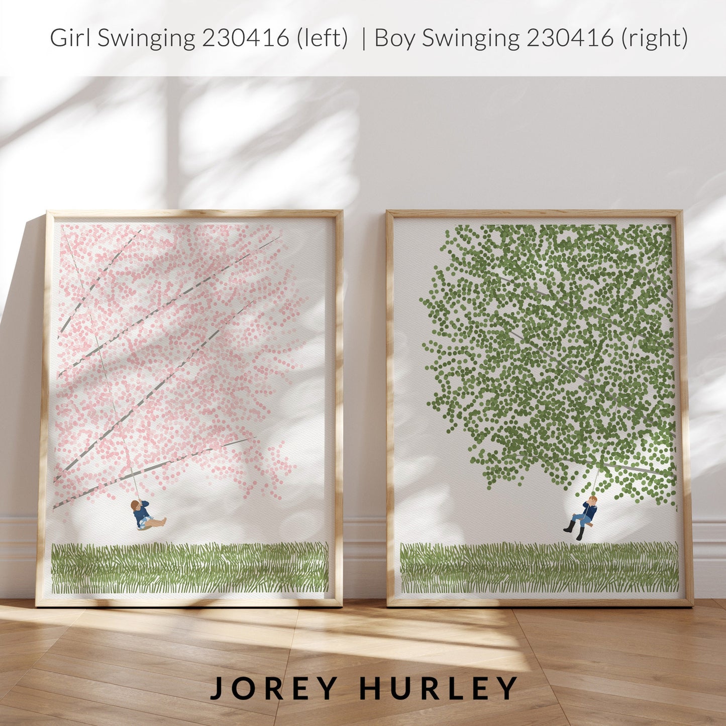 Birch Tree with Boy Swinging Art Print - Unframed or Framed - 230416