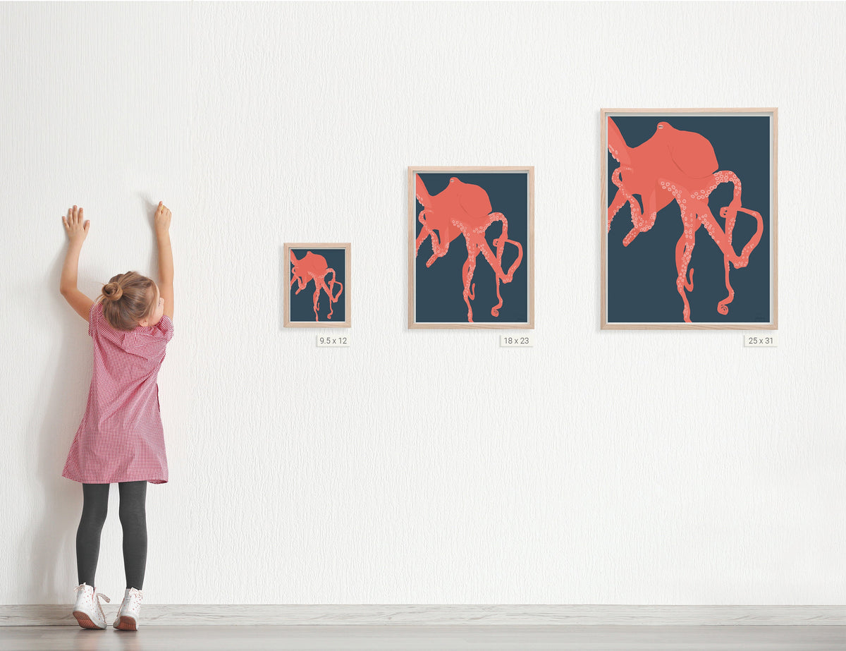 Red Octopus Signed Art Print - 150615