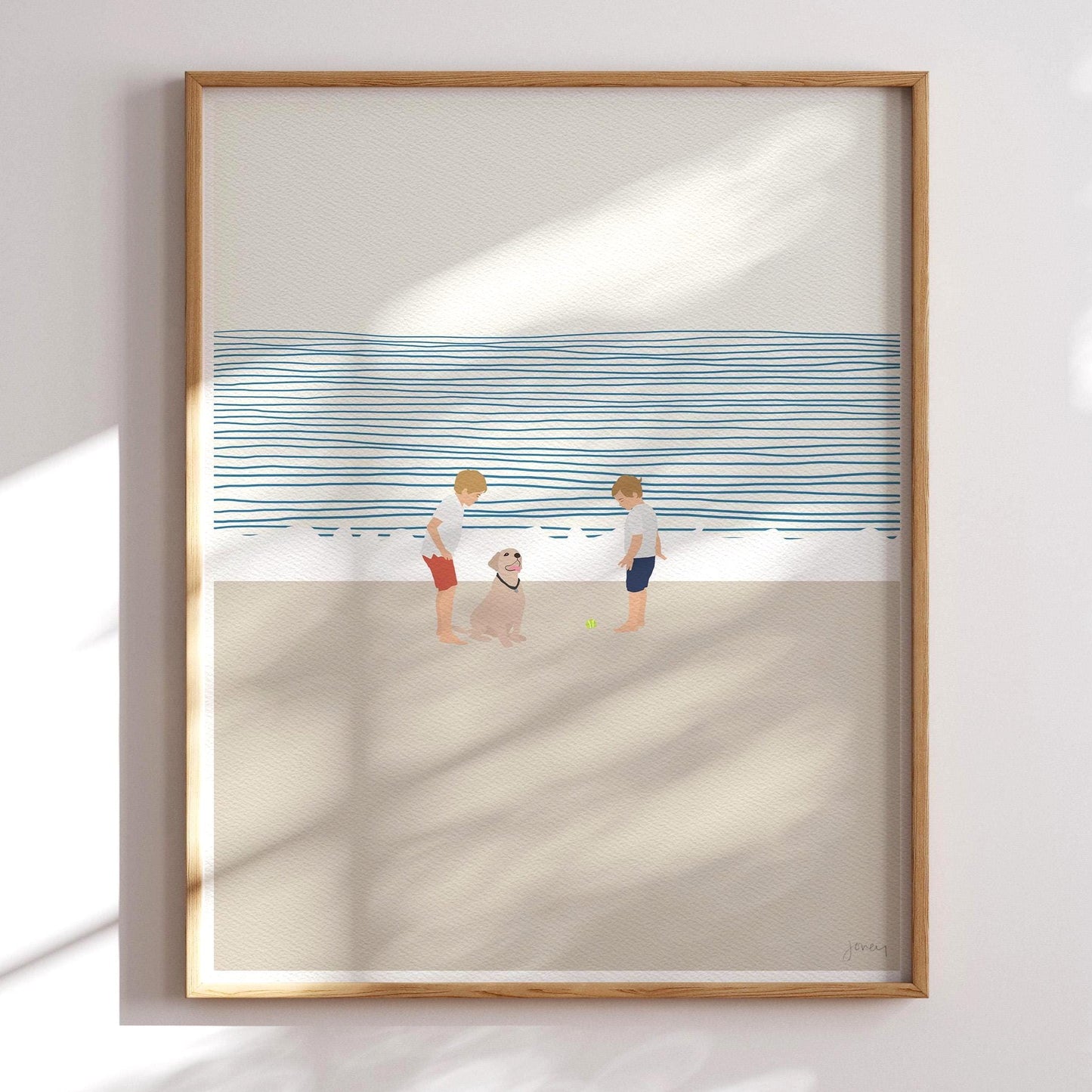 Brothers and Dog on Beach Art Print - Unframed or Framed - 140619