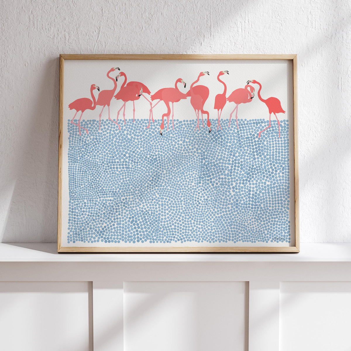Flamingos Feeding Signed Art Print - 250116