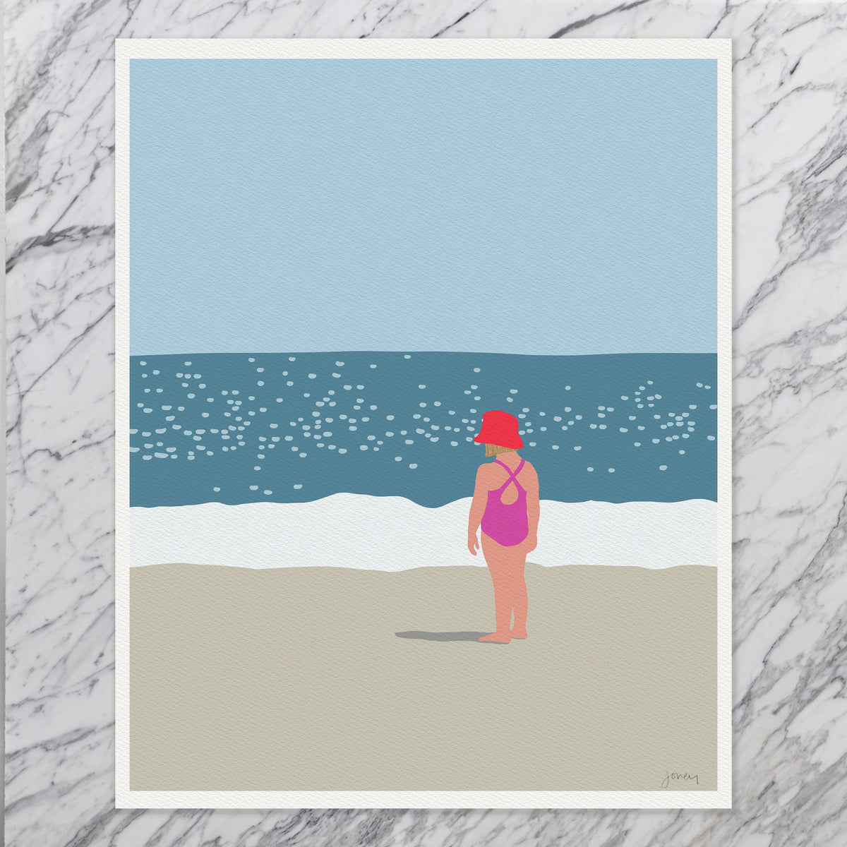Little Girl in Sunhat on Beach Signed Art Print - 130718
