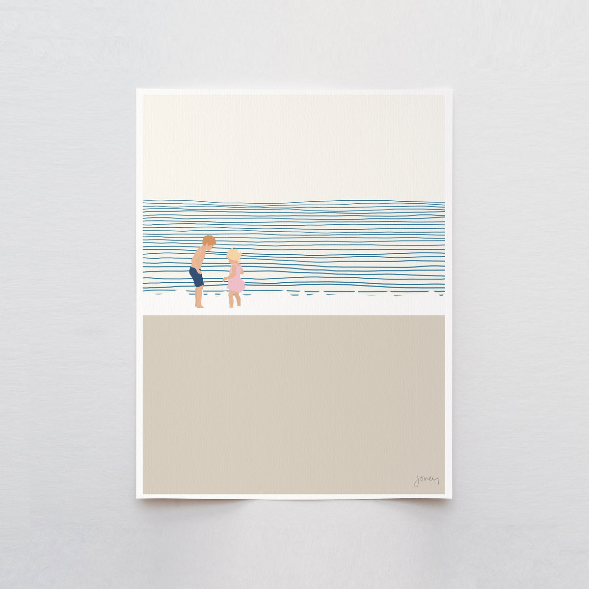 Brother and Sister on the Beach Signed Art Print - 140619