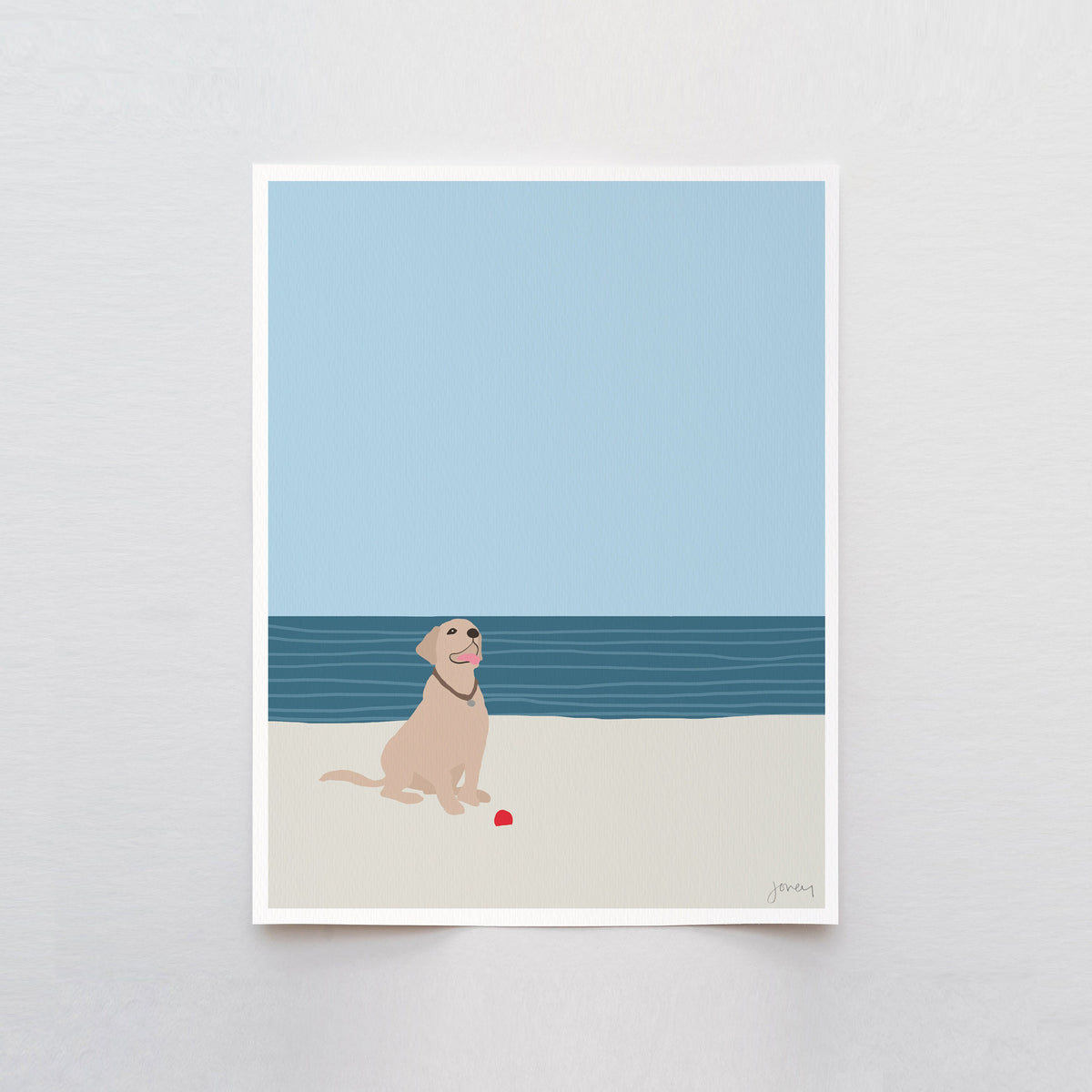 Labrador with Ball at Beach Signed Art Print - 160522