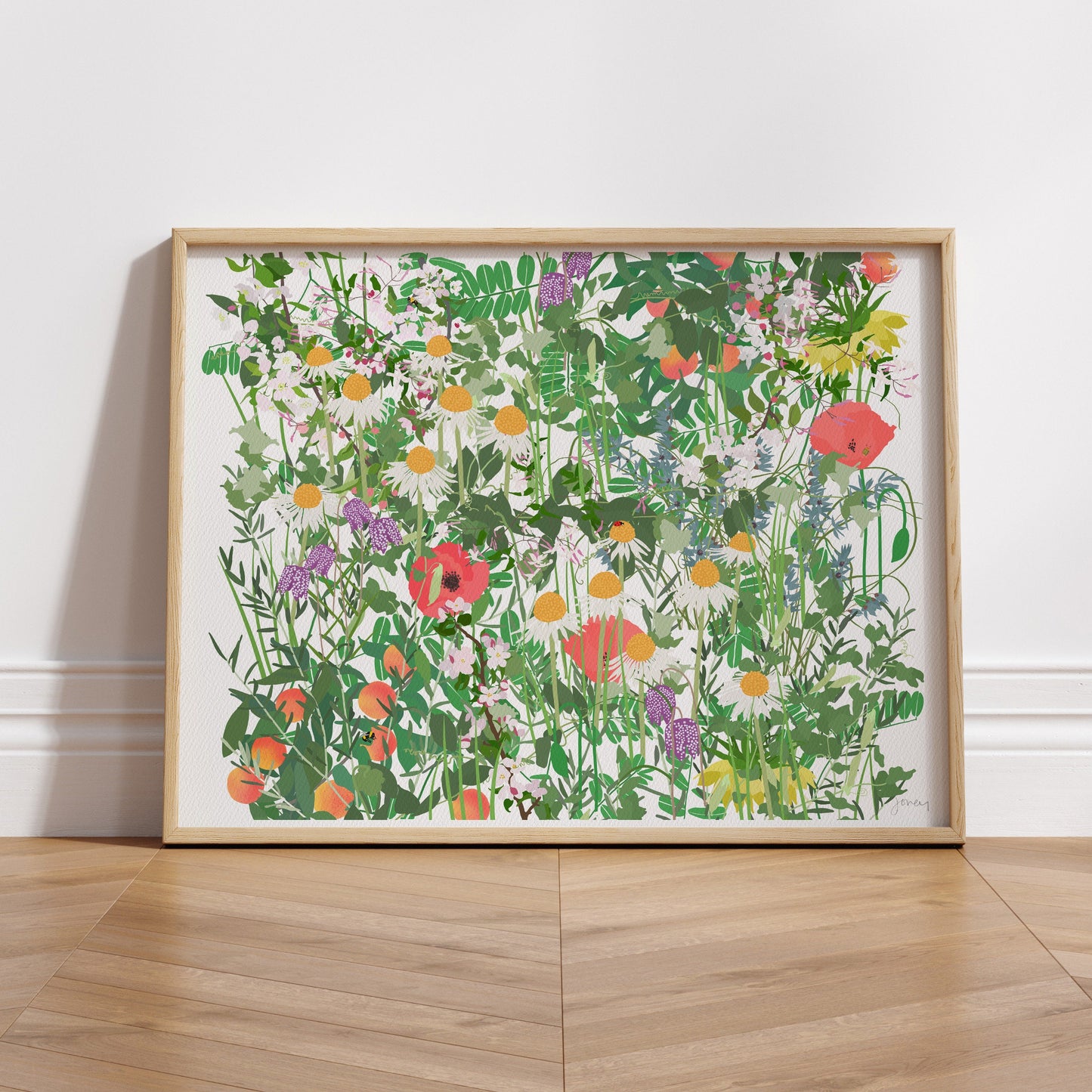 Mille Fleur with Daisies Art Print - Unframed or Framed - 210524