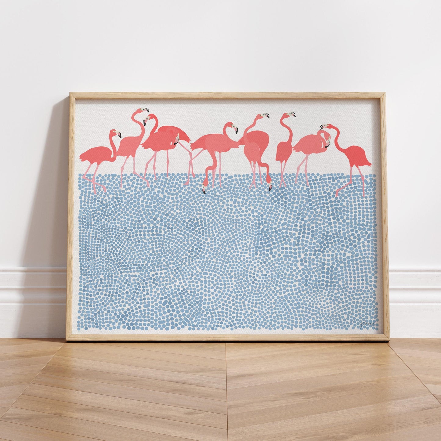 Flamingos Feeding Art Print - Unframed or Framed - 250116