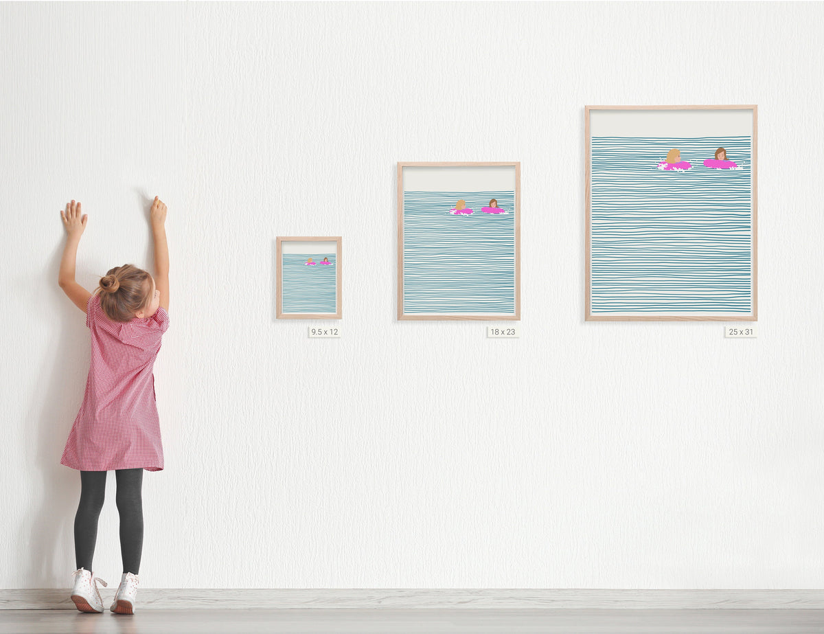 Girls in Pink Floaties Signed Art Print - 130809