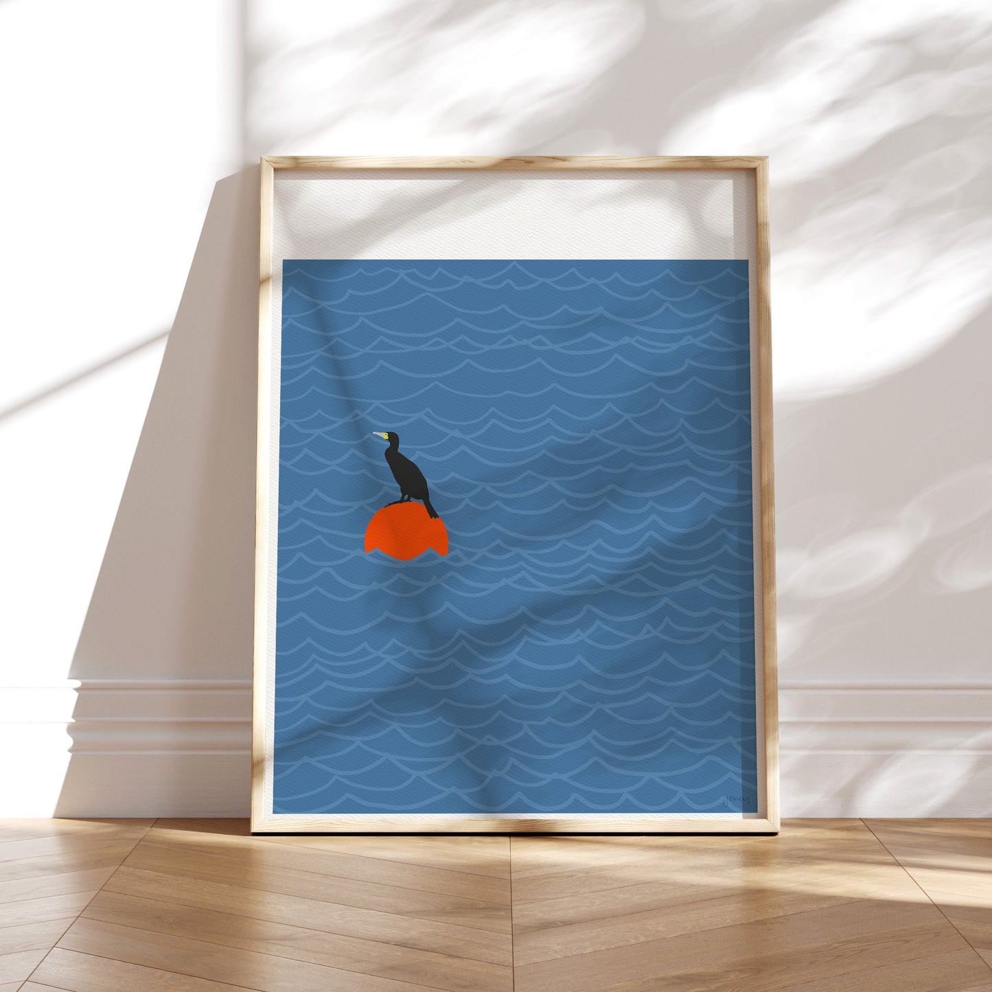 Cormorant on Mooring Art Print - Framed or Unframed - 140812