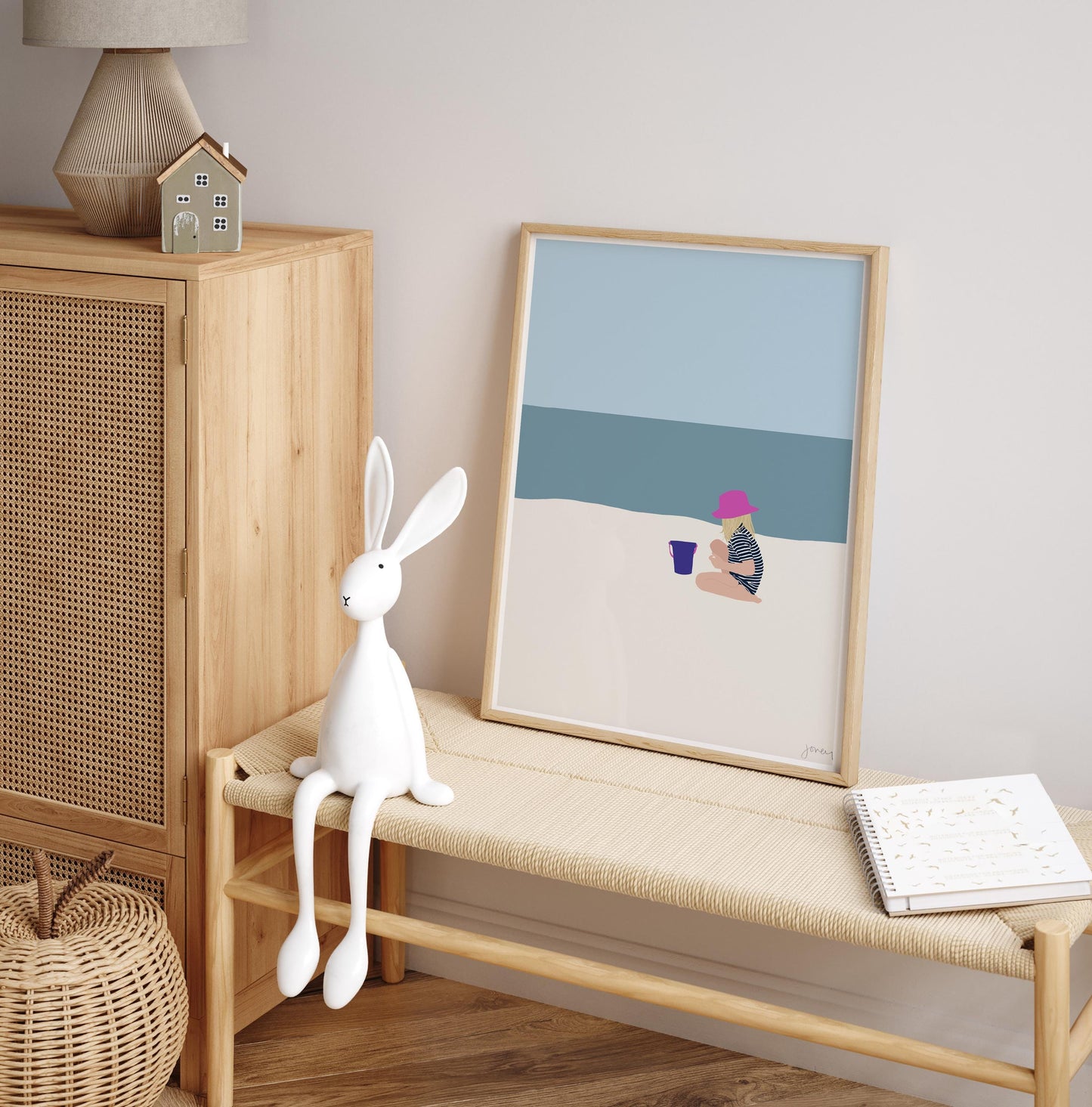 Girl with Beach Bucket Art Print - Unframed or Framed - 130618