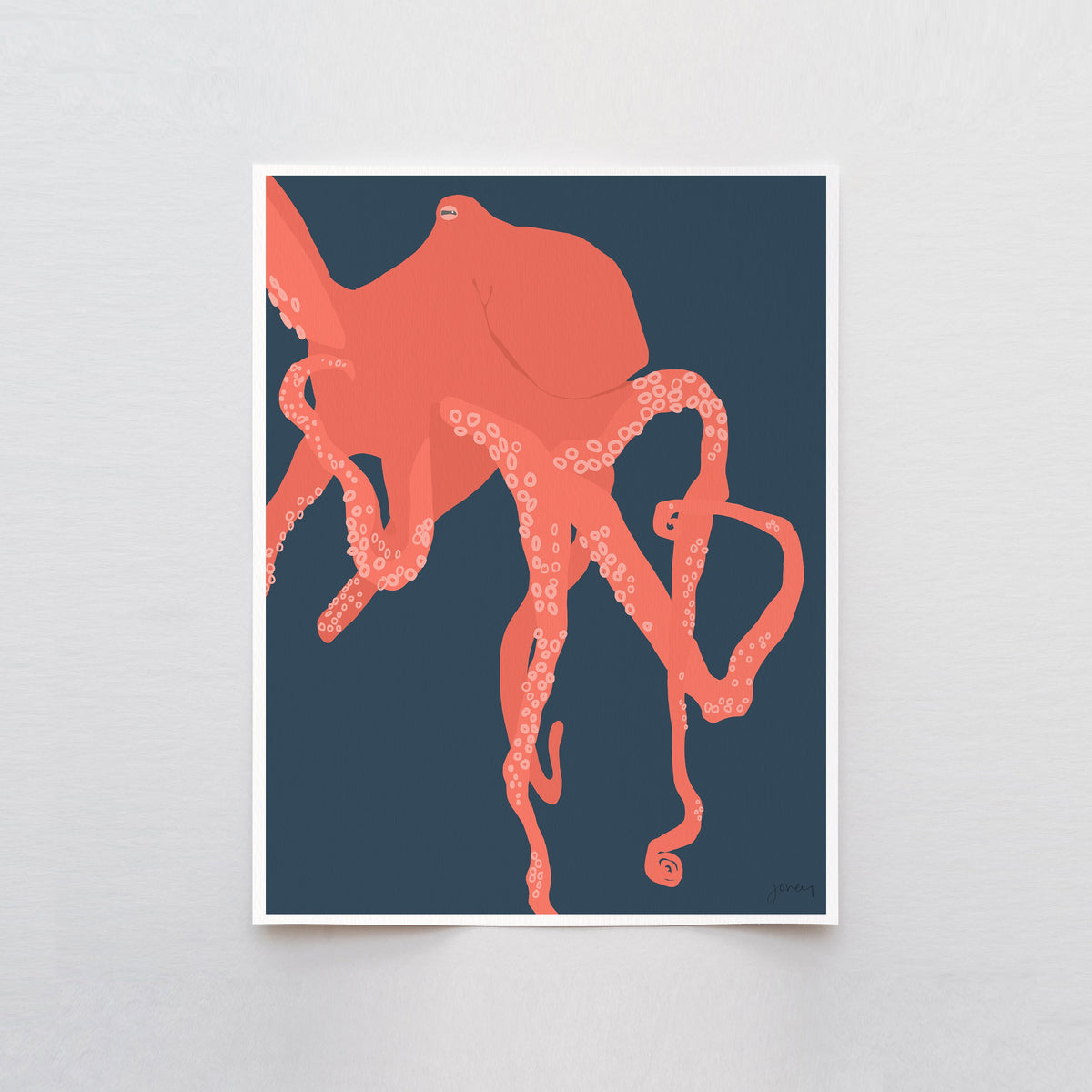 Red Octopus Signed Art Print - 150615