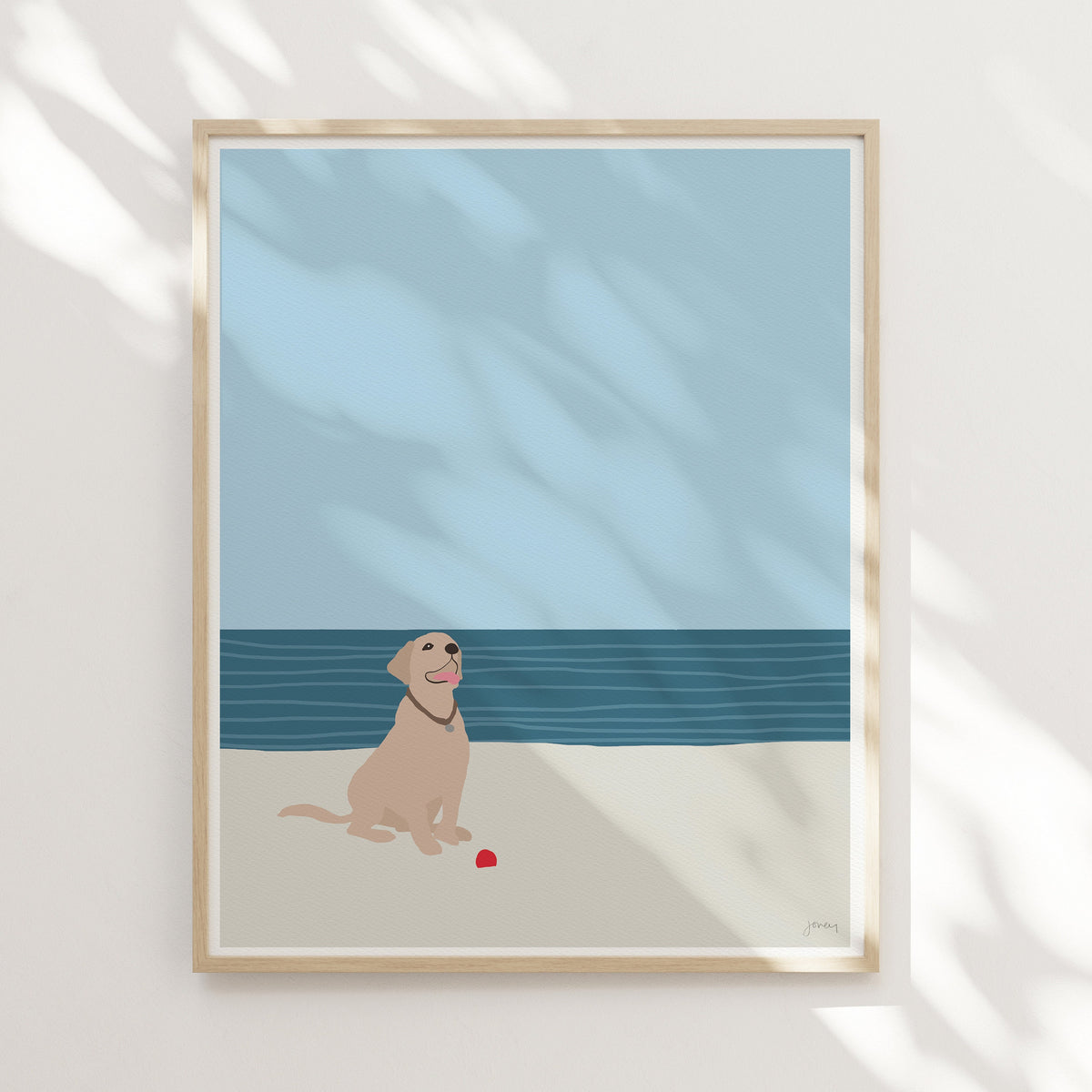 Labrador with Ball at Beach Signed Art Print - 160522