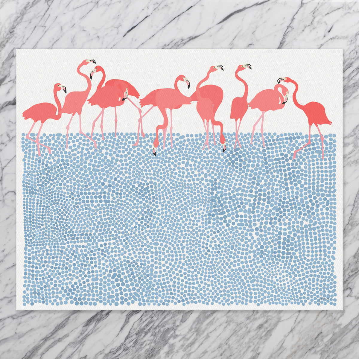 Flamingos Feeding Signed Art Print - 250116
