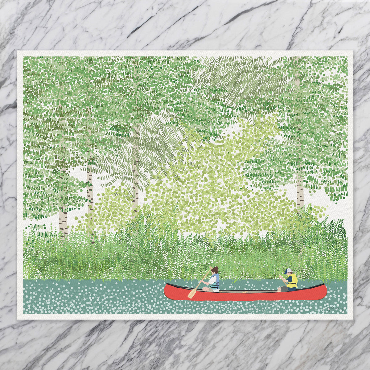 Canoeing Brother and Sister Signed Art Print - 210708