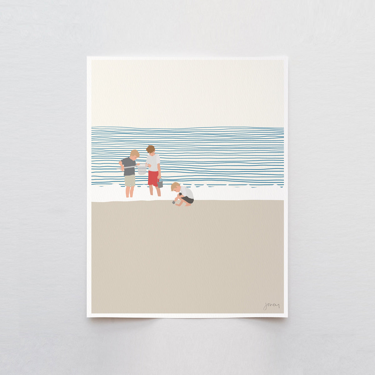 Three Brothers on the Beach Signed Art Print - 140619