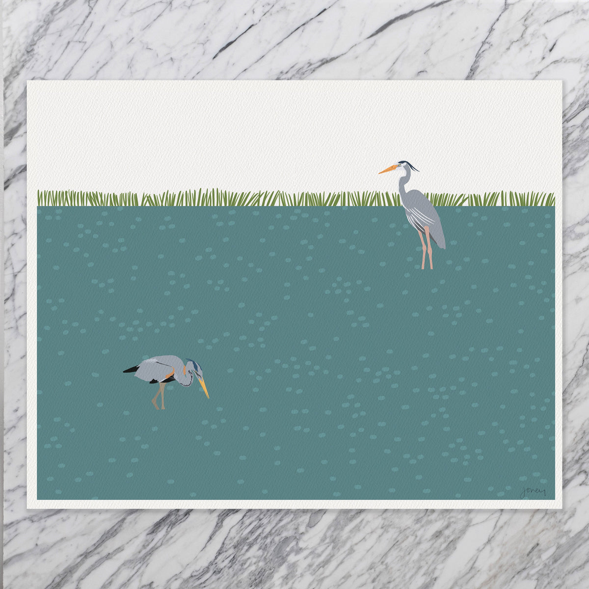 Pair of Great Blue Herons Signed Art Print - 211010
