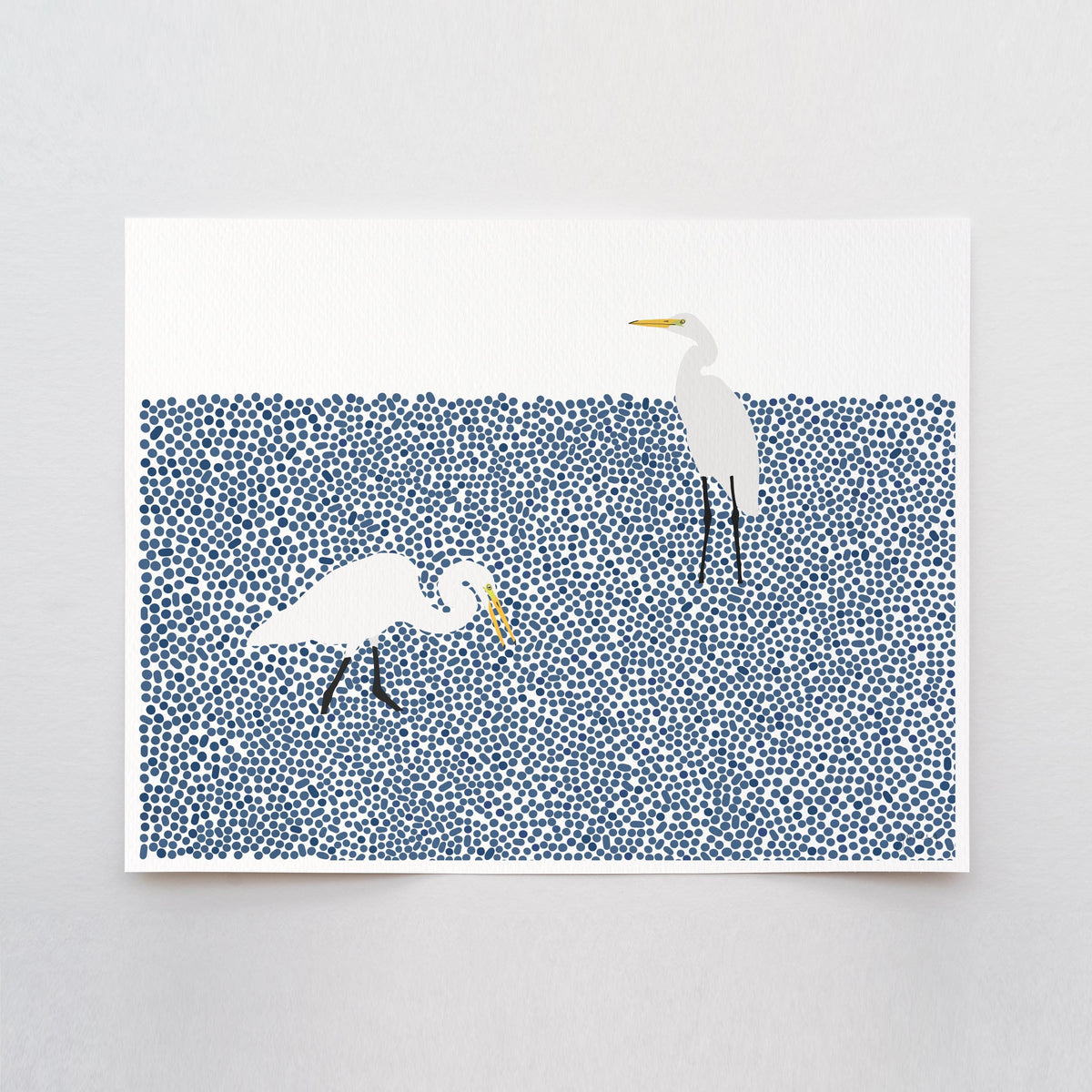 Wading Egrets Landscape Signed Art Print - 231112
