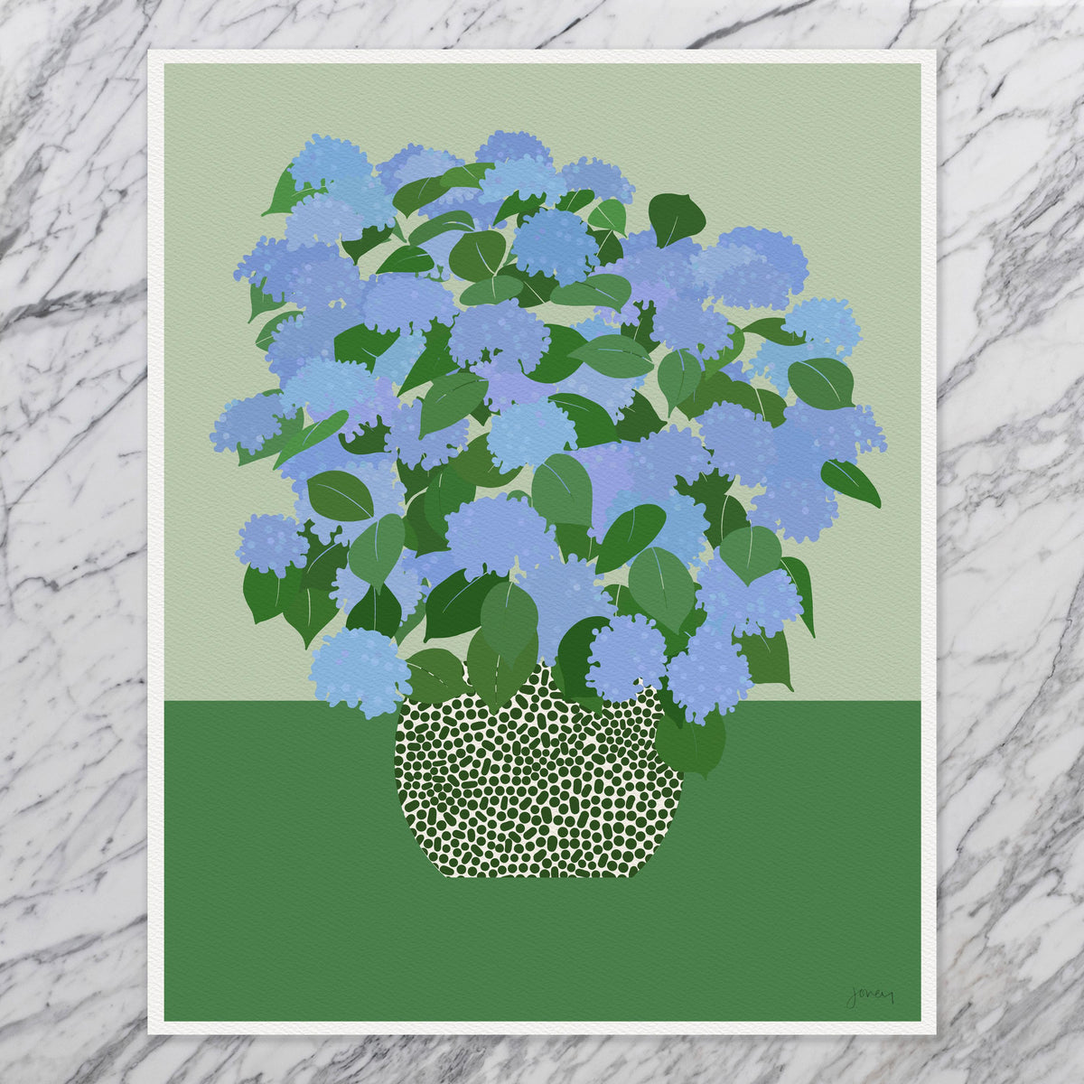 Blue Hydrangea Still Life Signed Art Print - 240628