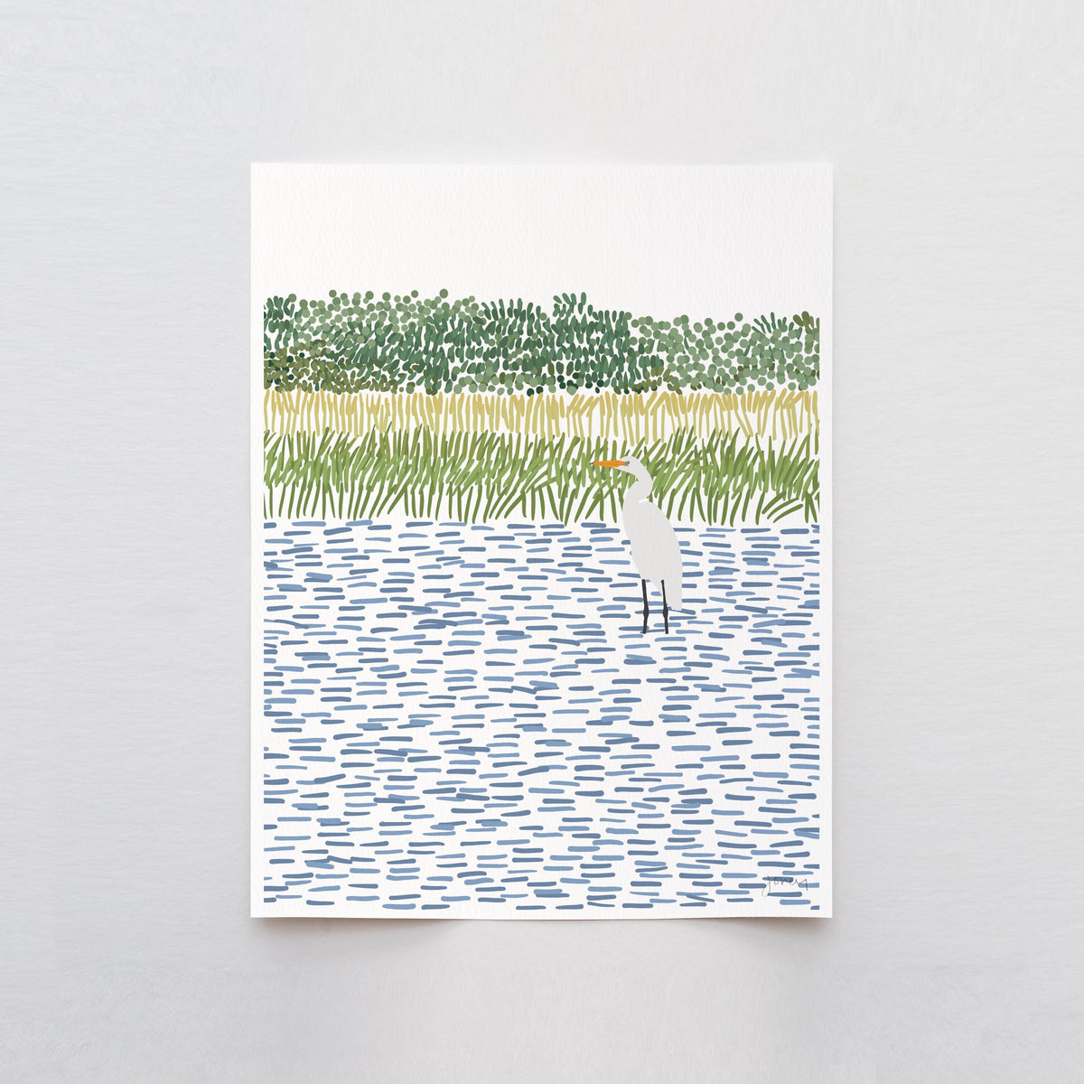 Egret in Wetlands Portrait Signed Art Print - 210806
