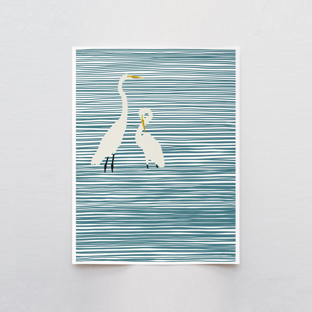 Striped Water with Egrets Signed Art Print - 141106