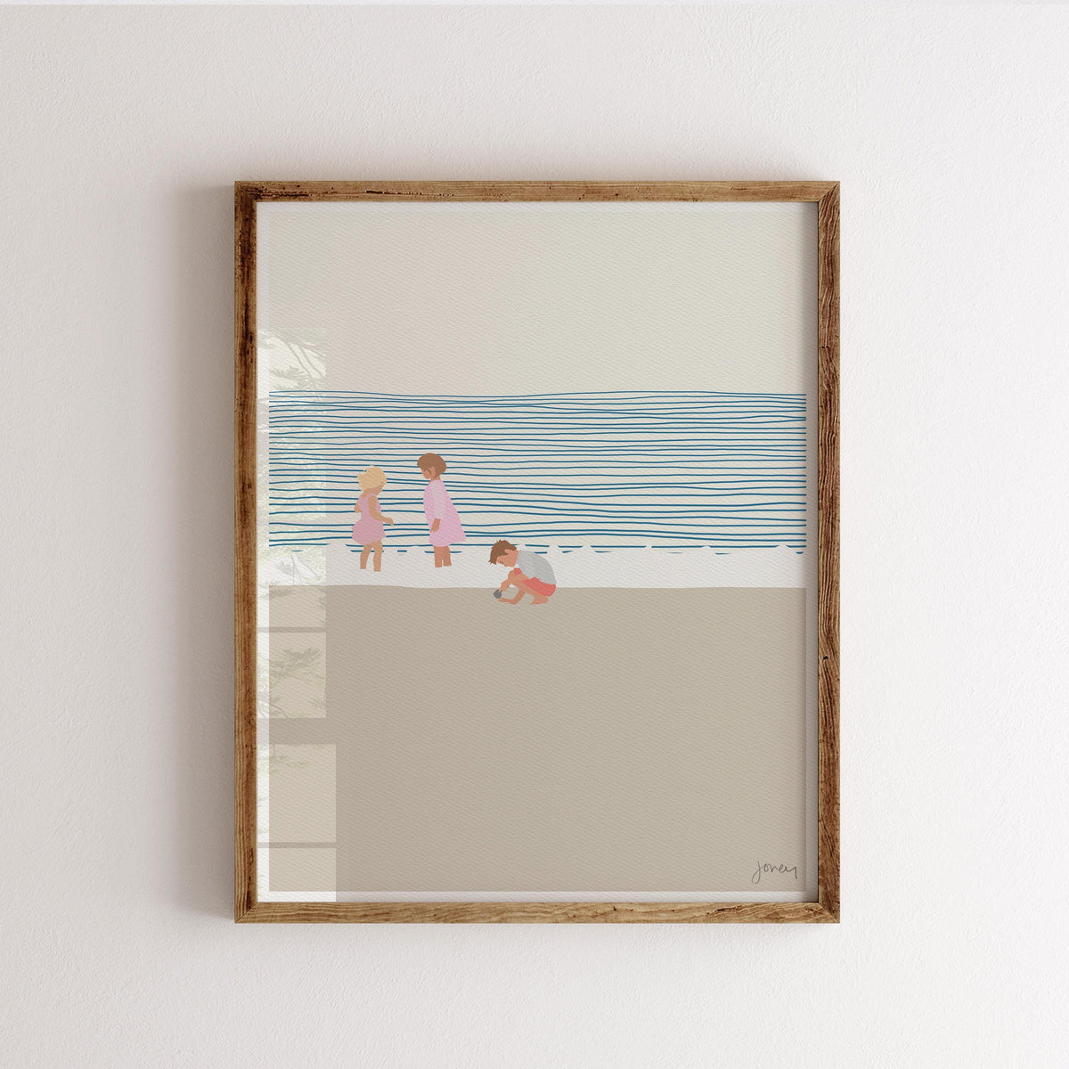 Sisters and a Brother on the Beach Signed Art Print - 140619