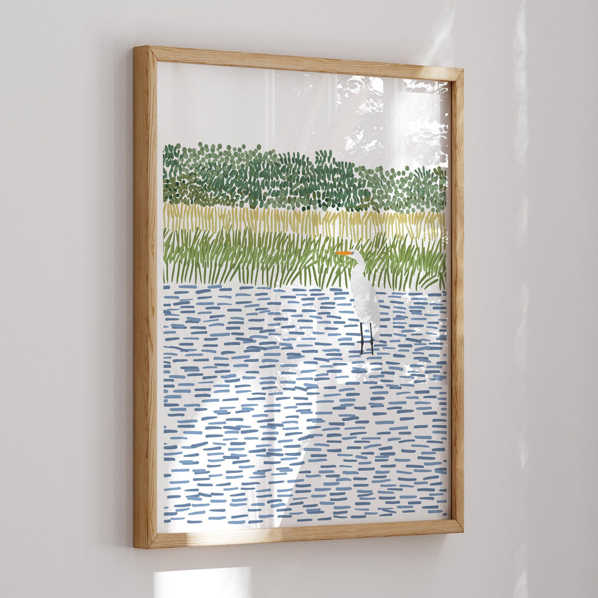 Egret in Wetlands Portrait Signed Art Print - 210806