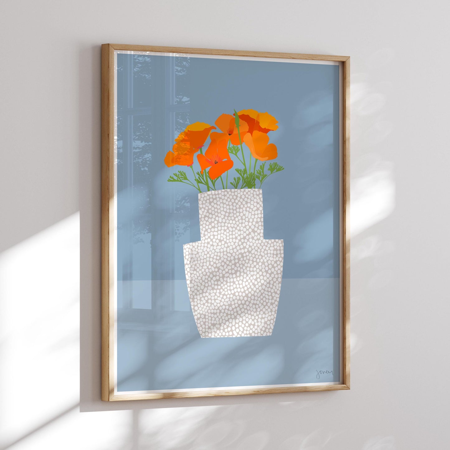 Dotted Vase with California Poppy Art Print- Unframed or Framed - 201018