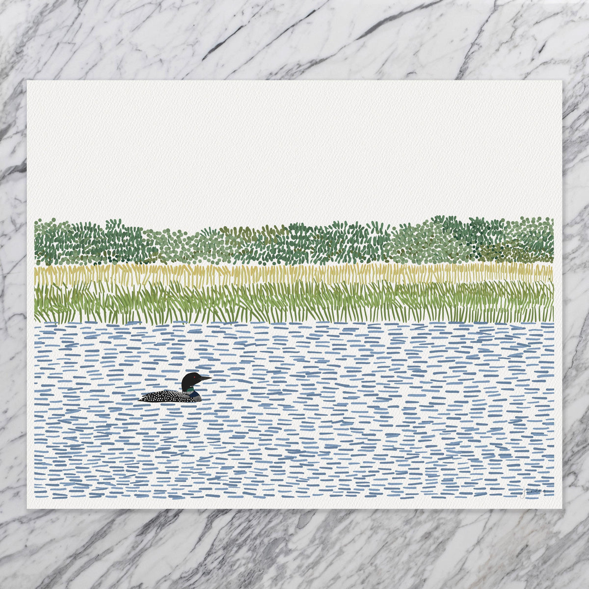 Loon on a River Signed Art Print - 250602