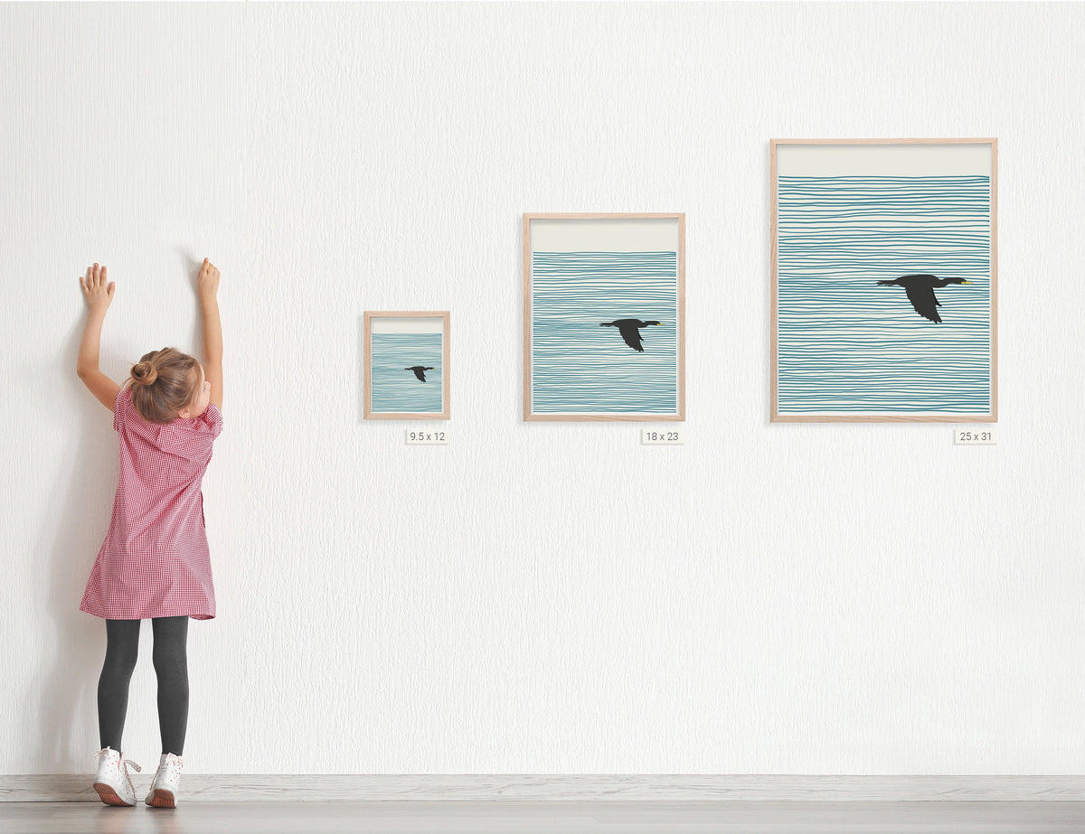 Cormorant in Flight Abstract Signed Art Print - 130410