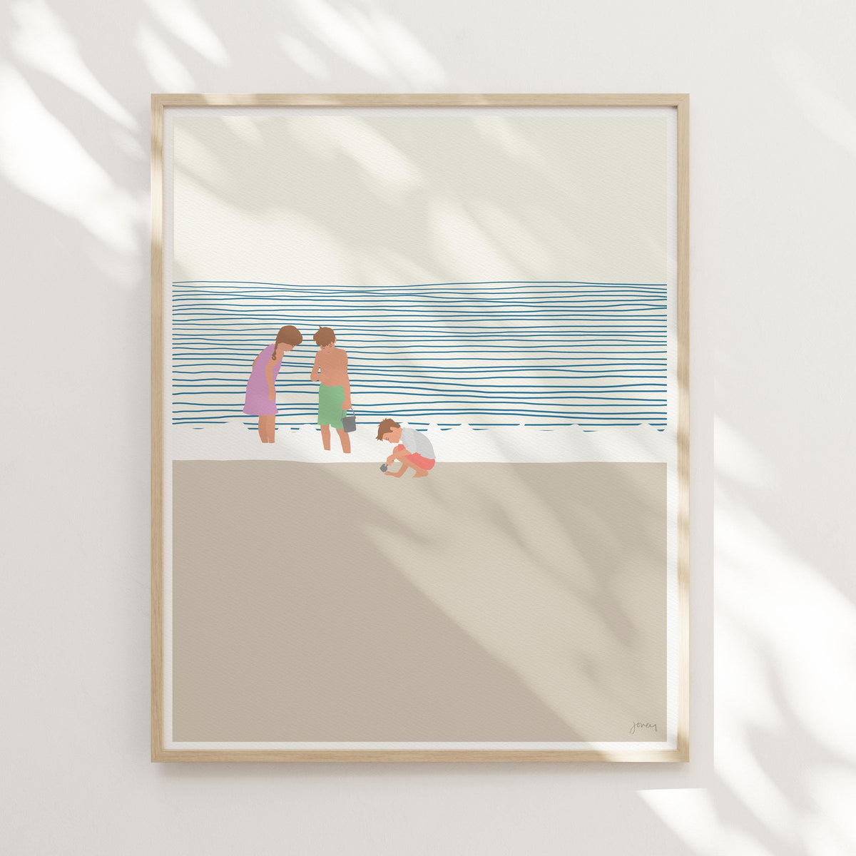 Brothers and a Sister on the Beach Signed Art Print - 140619