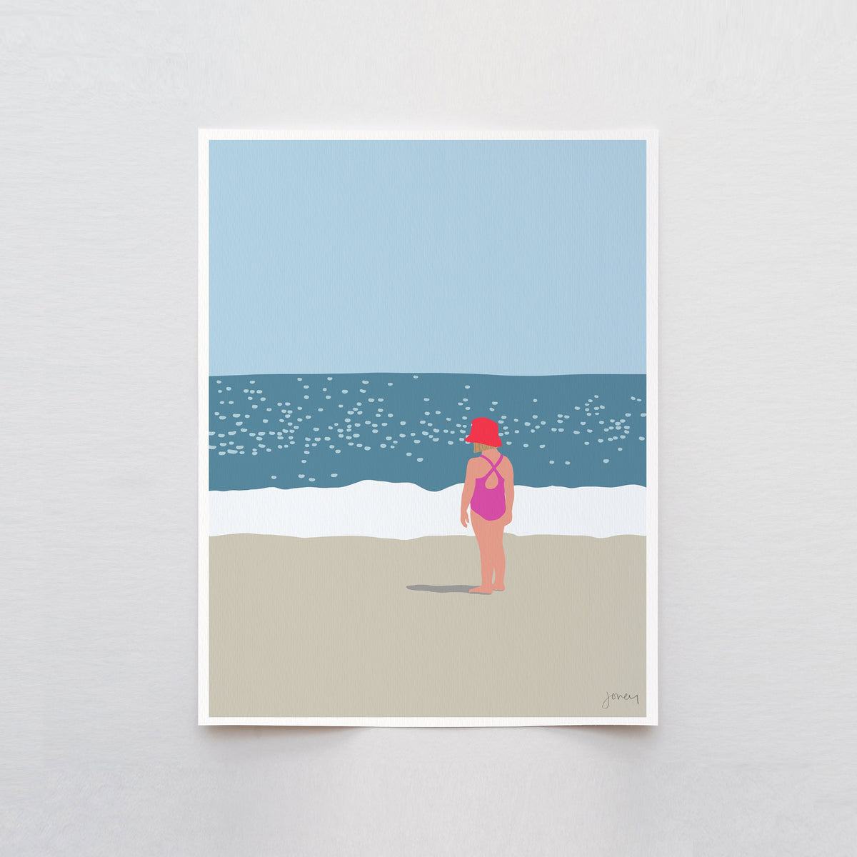 Little Girl in Sunhat on Beach Signed Art Print - 130718