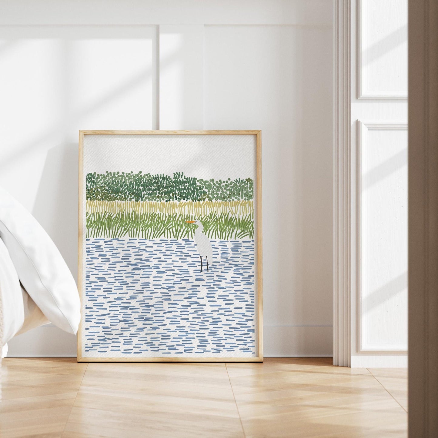 Egret in Wetlands Portrait Art Print - Unframed or Framed - 210806