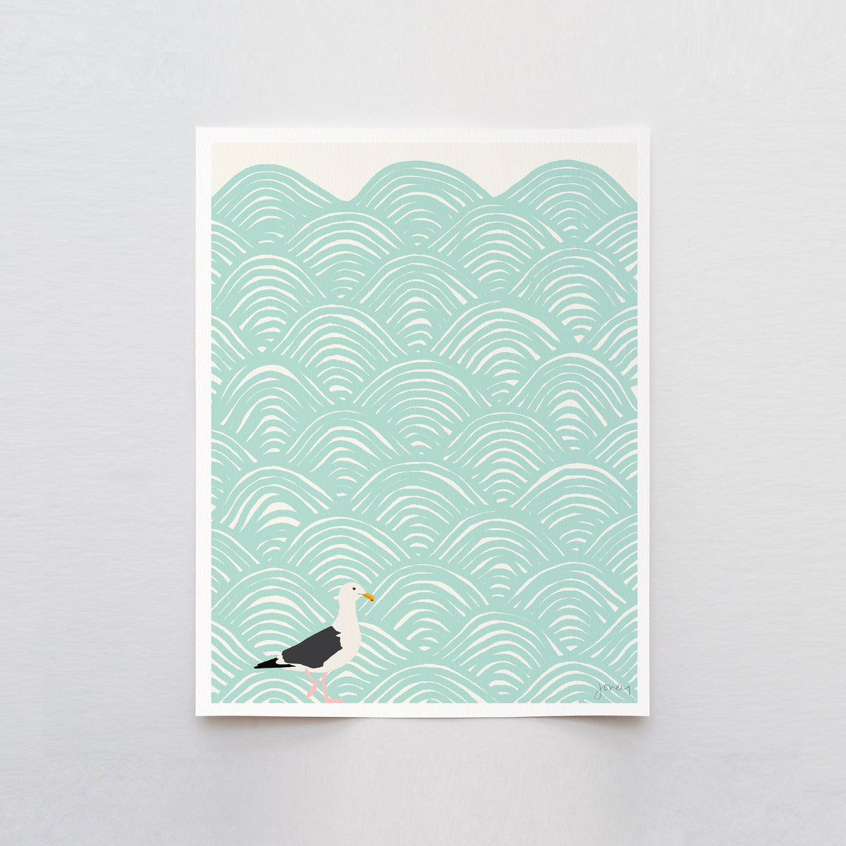 Seagull on Abstract Pattern Signed Art Print - 120723